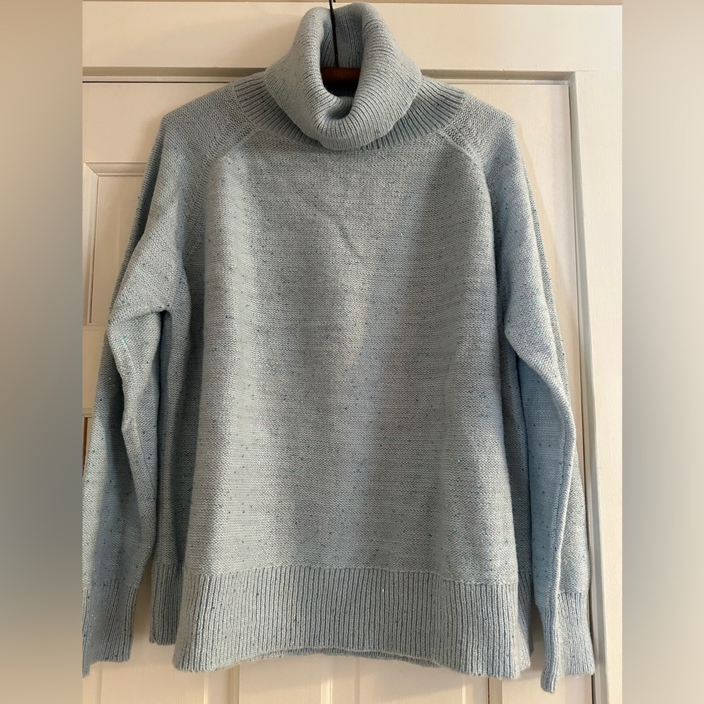 S'Edge Light Blue Knit Turtleneck Sweater with sparkles in Size L